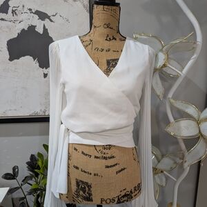 Lulu's White Asymmetrical Wrap Blouse